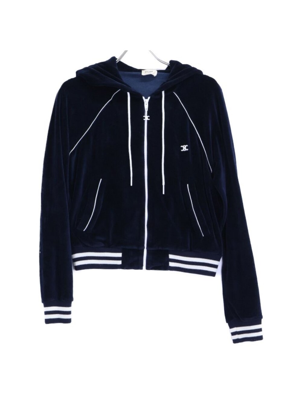 Celine Triomphe Zip Up Velour Hoodie XS